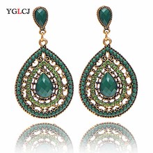 1 par de pendientes colgantes Vintage para mujer, cuentas Multicolor de resina nacional, aretes bohemios grandes, joyería de declaración 2024 - compra barato