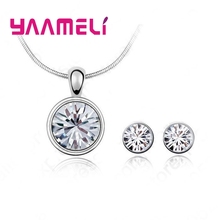 925 Sterling Silver Cubic Zircon Fashion Jewelry Set Necklace+Earrings Round shaped Pendant Women Gift Party Jewelry 2024 - buy cheap