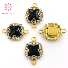 Wedding decoration Double loop sew on rhinestones Black glass crystal square gold base Crystal button DIY necklace accessories 2024 - buy cheap