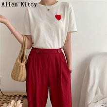 Alien Kitty Simple Loose Fresh Appliques Hearts Casual Hot Short-Sleeved 2019 New Vintage Summer O-Neck Basic Knitted T-shirt 2024 - buy cheap