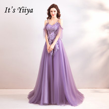 It's YiiYa Purple Evening Dress Strapless A-line Tulle Party Evening Dresses Sex Floor-length Short Sleeves Lace up LX807 2024 - buy cheap