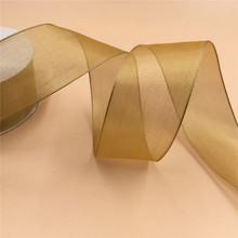 38MM X 25yards roll golden metallic organza gift box wrapping wired edge ribbon N2154 2024 - buy cheap