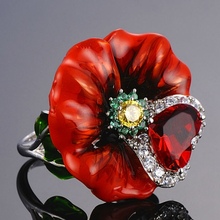 Новое креативное кольцо с красной розой и эмалью, Модное изящное ювелирное изделие с кристаллами сердца, индивидуальное кольцо, ювелирное изделие, подарок, Прямая поставка 2024 - купить недорого