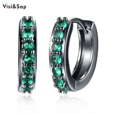 Visisap  Punk Hoop Earrings For Women Black Gold Color Green Cubic Zirconia Girls Earring Party Gifts Fashion Jewelry VLKE1255 2024 - buy cheap