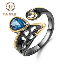 Женское кольцо с топазом GEM'S BALLET, Настоящее серебро 925 пробы, регулируемое кольцо ручной работы 2024 - купить недорого