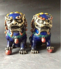 Un par de exquisitas estatuas chinas de cobre Cloisonne-León perro Foo 2024 - compra barato