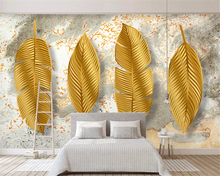 beibehang Custom size wall papers home decor Modern minimalist 3D three-dimensional golden leaves Nordic TV background wallpaper 2024 - buy cheap