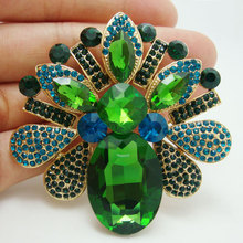 Free Shipping Gorgeous Flower Green Rhinestone Crystal Pendant Art Nouveau Brooch Pin 2024 - buy cheap