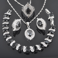 Hot Sale Black Cubic Zirconia Silver Color Jewelry Sets For Women Costume Earrings/Necklace/Bracelet/Ring Set QS0231 2024 - buy cheap