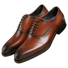 Zapatos de negocios de piel auténtica para hombre, calzado Formal, Oxford, para baile de graduación, traje de negocios, color negro/tostado 2024 - compra barato
