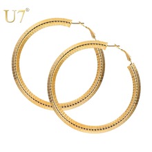 U7 Vintage Large Hoop Earrings for Women Easy Push-back Clasp Stainless Steel Circle 70mm Fashion Earrings Jewelry Gifts E1015 2024 - buy cheap