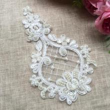 5 Pieces Hot Sale European Beaded Lace Off White Patch 10*15.5cm Lace Pearl Decal Wedding Dress Garment Accessories 2024 - buy cheap