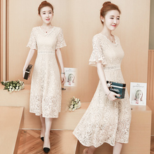 AreMoMuWha Lace Dress Woman 2019 Summer Dress New Trim Thin Fresh V Collar Medium Long Hollow Short-sleeved A-word Dress MH328 2024 - buy cheap