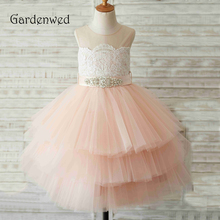 Gardenwed joelho comprimento rosa flor vestido da menina 2019 casamentos rendas cristais fita aniversário primeira comunhão vestidos para meninas 2024 - compre barato