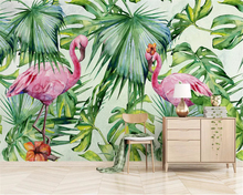 beibehang Custom silky papel de parede wallpaper hand drawn tropical plants flowers flamingo background wall decorative painting 2024 - buy cheap