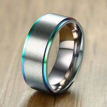 2018 мужское кольцо серебряного цвета Матовый центр с радужным ободком 8 мм Свадебный ремешок Матовая нержавеющая сталь мужские повседневные ювелирные изделия Alliance 2024 - купить недорого