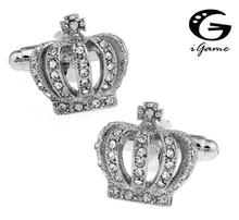 Royal   Novelty Crown Style Silver Colour White Crystal Copper Material   Cuff Links 2024 - buy cheap