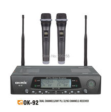 New OK-92 de Alta Qualidade Sem Fio OKMIC Dupla handheld KTV 32/96 UHF/PLL Microfone Sem Fio Profissional de freqüência 2024 - compre barato