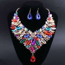 OEOEOS Wedding Jewelry Classic Indian Bridal Necklace Earrings Set Luxury Crystal Rhinestones Jewelry sets 2024 - buy cheap