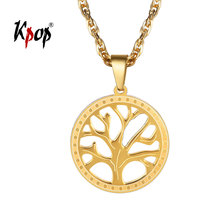 Árvore da Vida Colar Kpop Unisex Jóias Em Aço Inoxidável da Cor do Ouro Planta Árvore Círculo Colar Pingente para Mulheres Homens P2146 2024 - compre barato