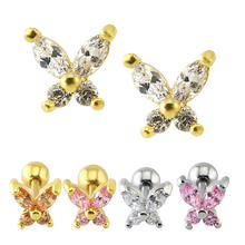 1 pair Stainless Yellow Baby Earrings Clear Butterfly Zircon CZ Anti-Allergic Stud Earrings Jewelry for Children Girls Baby Kids 2024 - buy cheap