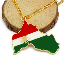 Colar pingente dourado do kurdodisan, corrente grande e curdo, mapa da região da bandeira 2024 - compre barato