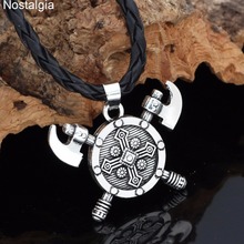 Nostalgia Norse Vikings Warrior Military Battle Axe Shield Viking Pendans Necklaces Ethnic Jewelry 2024 - buy cheap