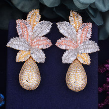 GODKI 68mm Luxury Leaf Drop Flower Full Micro Cubic Zirconia Paved Naija Wedding Party Earring Fashion Jewelry for Women 2024 - buy cheap