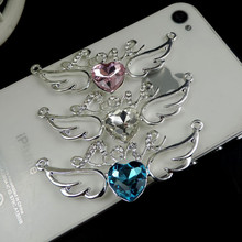 2pcs per lot 2pcs per lot Min.$15 (Mixed Order) 6cm*2.5cm Dec Cell Phone Case DIY Charms Heart Love Wing Alloy Decoration AC176 2024 - buy cheap