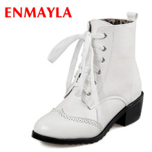 ENMAYLA-Zapatos con remaches para mujer, botines de plataforma con tacón cuadrado medio y hebilla, de punta redonda, con cordones, talla 34-43 2024 - compra barato