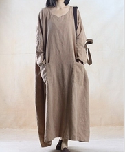 2014 Summer New Arrivals Women's Original design loose long  Dress Robe Linen dresses 15858 2024 - buy cheap