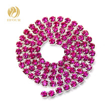 New 5yard/pack High quality Sliver base Purple Red glass crystal Rhinestones Cup Chain DIY clothing/Wedding dress Accessories 2024 - buy cheap