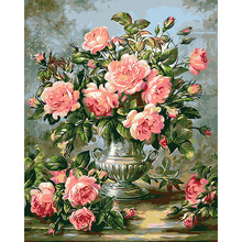 Pintura digital por números diy decoração de casa pintura sobre tela presente artesanato imagem colorir por números rosa flor vaso dy515 2024 - compre barato