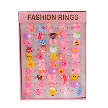 50pcs/set  Cute Cartoon Animals Fruit Mixed Plated Resin Baby Girls Children Adjustable Rings Finger Jewelry Wholesale 2024 - buy cheap
