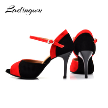 Ladingwu-zapatos de baile latino de franela, calzado clásico con zapatos de baile de salón rojo y negro, zapatos de baile de Salsa, tacón de alta calidad, nuevos 2024 - compra barato
