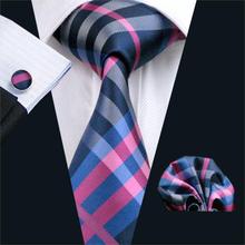 FA-653 Gents Necktie Darkblue Plaid 100% Silk Jacquard Tie Hanky Cufflinks Set Business Wedding Party Ties For Men Free Shipping 2024 - buy cheap