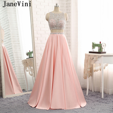 JaneVini Vestidos Two Pieces Dress Luxurious Sequined Beaded Satin Mother of Bride Dress Backless Pink Evening Gowns Longue Robe 2024 - buy cheap