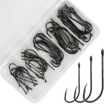 50Pcs/Box 92247 High Carbon Steel Fishing Hook Black Offset Long Barbed Shank Baitholder Bait Hooks Size 1 1/0 2/0 3/0 4/0 2024 - buy cheap