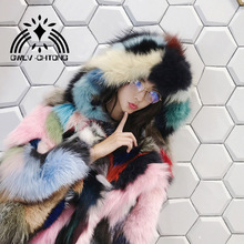 Real natural genuine fox fur coat with hood women fashion multi-color colorfull fur jacket ladies over coat outwear 2024 - buy cheap