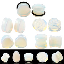 Tampões para os ouvidos e túneis de pedra, 2 unidades opalite, medidor de ouvido, expansor, esticador de orelha, joia de body piercing 2024 - compre barato