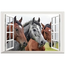 Free shipping 3D Effect Window Wall Sticker Horses Animal Vinyl Decal Decor Mural Wall Sticker Home Decor Gift 2024 - buy cheap