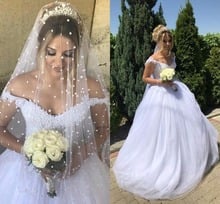 Off The Shoulder Ball Gown Wedding Dresses Pearl Appliques Lace Tulle Lace Up Bridal Dresses Custom Made Wedding Gowns 2024 - buy cheap