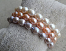 Pulsera de perlas de agua dulce con forma de arroz, 100%, blanco rosado, lavanda, 7-8MM, 7 pulgadas, 3 filas 2024 - compra barato