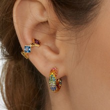 2019 New Stud Micro Pave Cz Circle Earrings With Blue Red Stone Mix Rainbow Gold Girl Geometric Earring Women Jewelry Classic 2024 - buy cheap