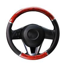 DERMAY Black Steering Wheel Cover with Wood grain Design and Chrome Trim/PU leather car steering wheel braid diameter 37cm-38cm 2024 - buy cheap