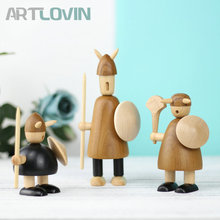 Boneco nórdico viking, boneco em miniatura com figuras criativas em madeira decoração para casa estátua de faia ornamento em madeira para crianças ano novo 2024 - compre barato