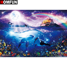 Homfun quadrado completo/broca redonda 5d diy pintura diamante "golfinho" bordado ponto cruz 5d decoração de casa a01161 2024 - compre barato