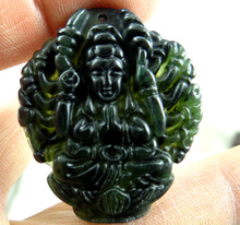 45*33Wholesale natural Chinese black green stone hand-carved statue of Avalokitesvara amulet pendant necklace Jewelry Making 2024 - buy cheap