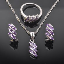 2020 New Purple Zirconia Women Australia Crystal Silver Color Jewelry Sets Necklace Pendant Earrings Ring QZ0545 2024 - buy cheap