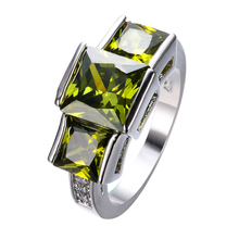 Luxury Princess Cut  Peridot Vintage Jewelry Olive Green Zircon Wedding Ring For Women White Gold Filled Engagement Rings RW1293 2024 - buy cheap